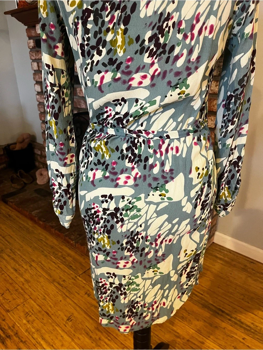 Dolan Anthropologie Abstract Floral Print Button-Front Women's Dress in Teal - Picture 6 of 6
